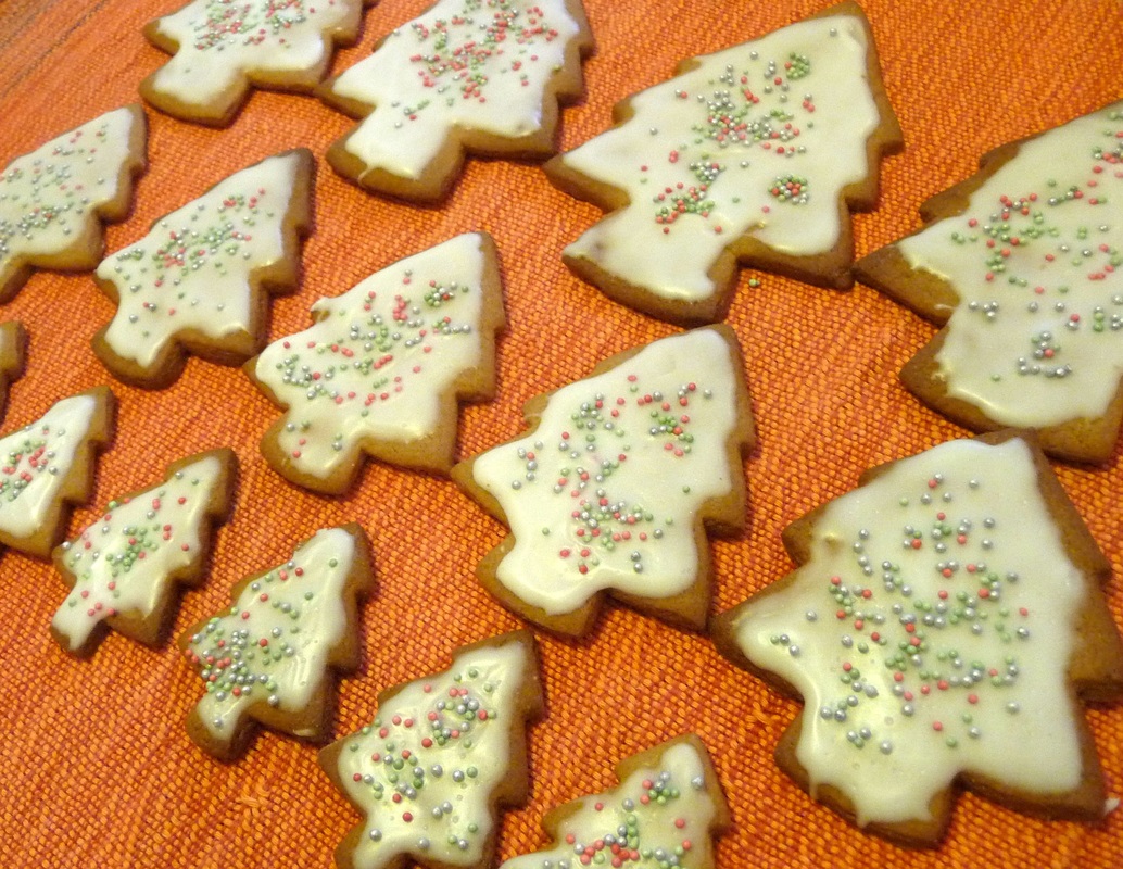 Decorated gingerbread Christmas tree biscuits