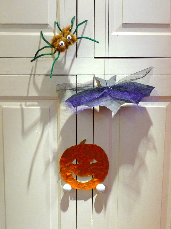 Halloween crafts - spider, bat and pumpkin