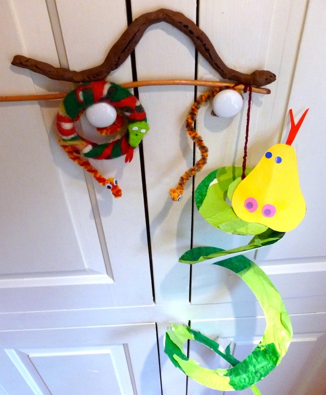 Year of the Snake crafts - paper plate snake, felt snake, pipe cleaner snakes, clay snake